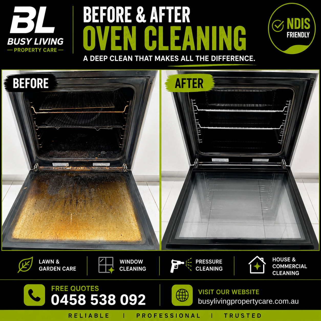 Before and after deep cleaning a heavily soiled oven