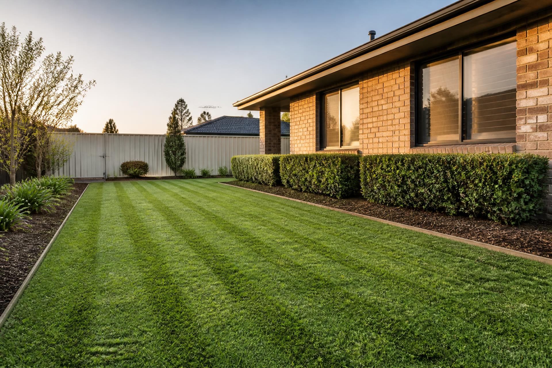 Freshly mowed striped lawn in front of a Western Sydney home