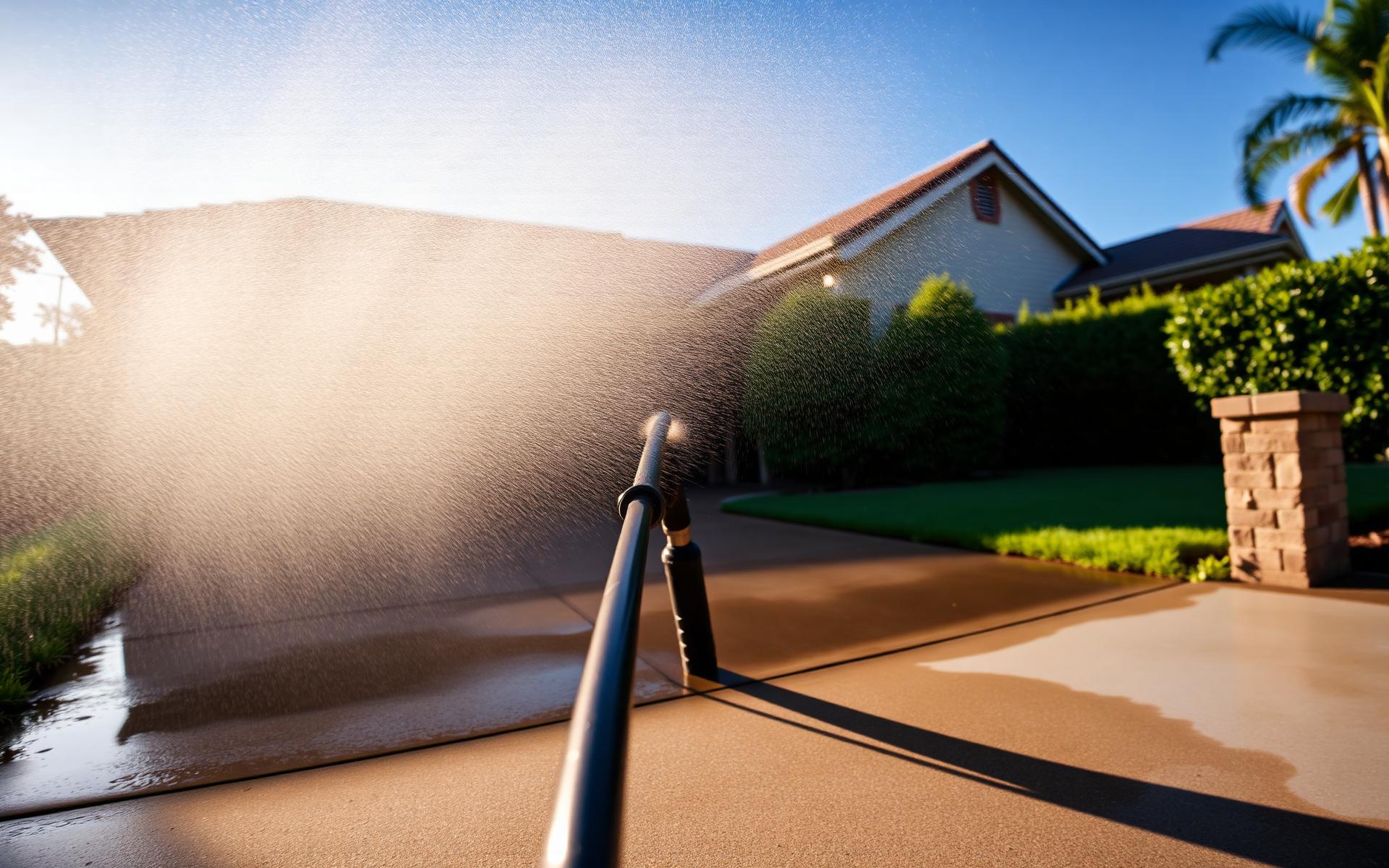 Pressure cleaning restoring a suburban driveway